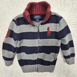 Polo Ralph Lauren Toddler Blue Gray Burgundy Mockneck full zip Sweater Size 2/2T